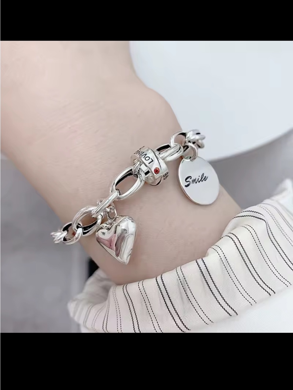 Silver 'Smile' Heart Charm Bracelet - Women Jewelry